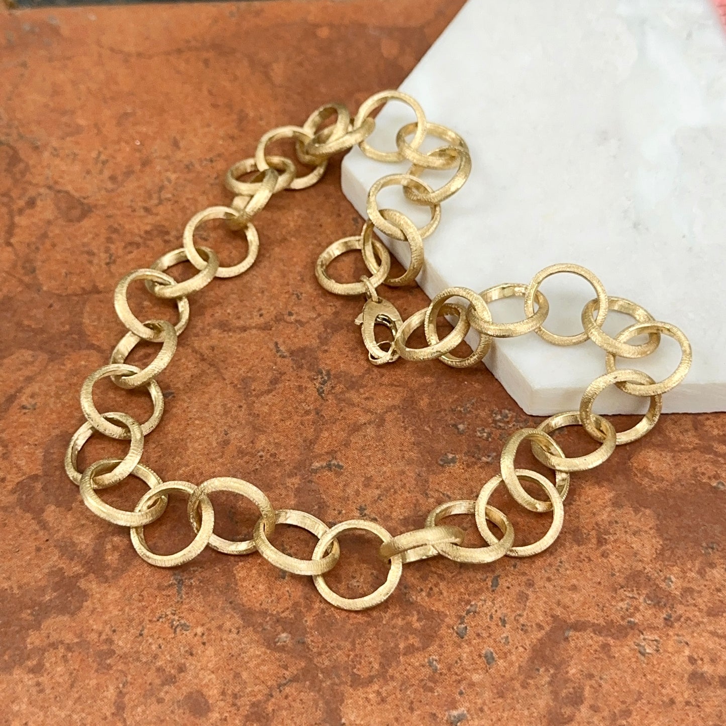 14KT Yellow Gold Matte 17mm Round Rolo Large Links Chain Necklace