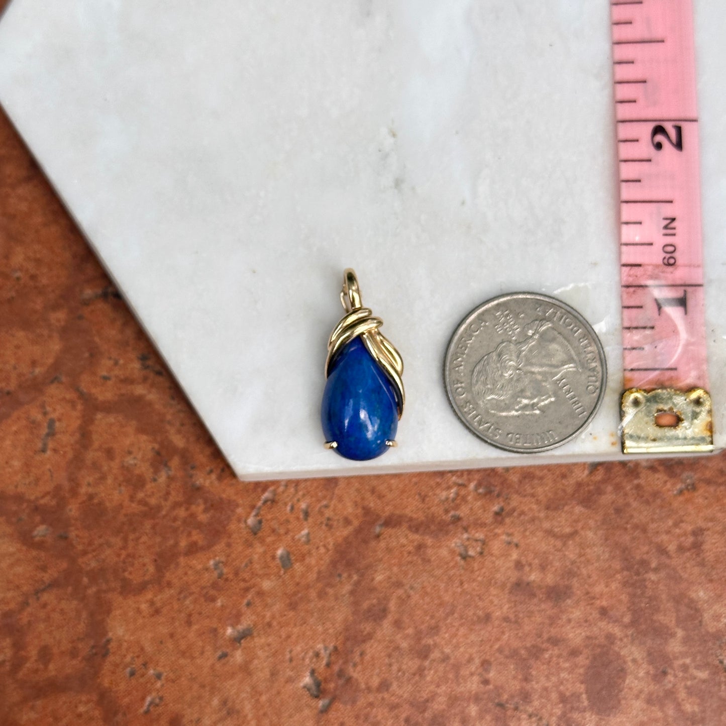 Estate 14KT Yellow Gold Teardrop Lapis Pendant Enhancer