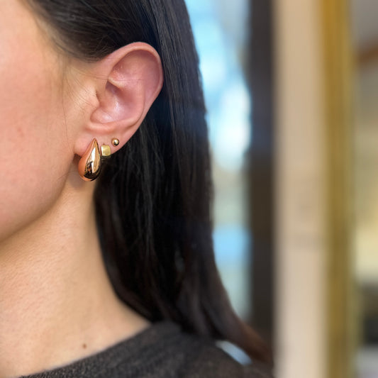 18KT Rose Gold Tapered Teardrop Puffed Earrings 21mm