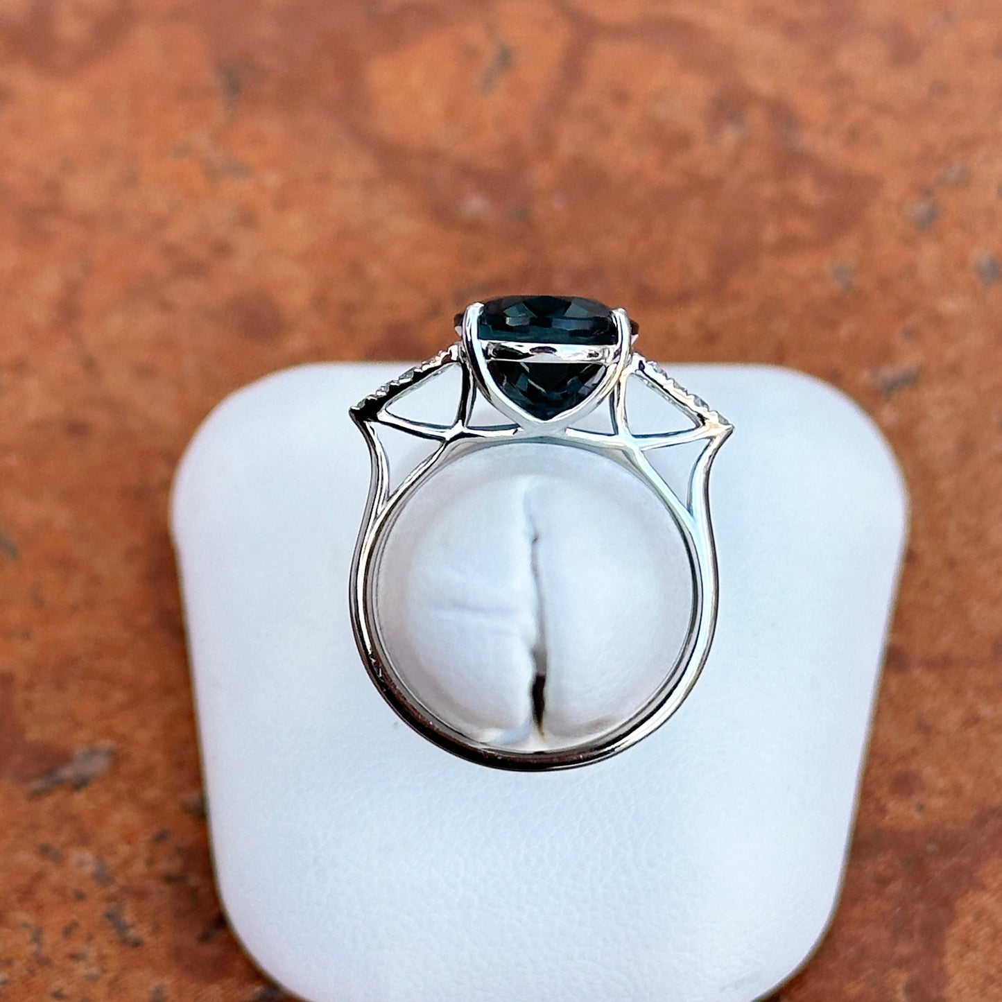 Estate 14KT White Gold Oval London Blue Topaz + Pave Diamond Ring