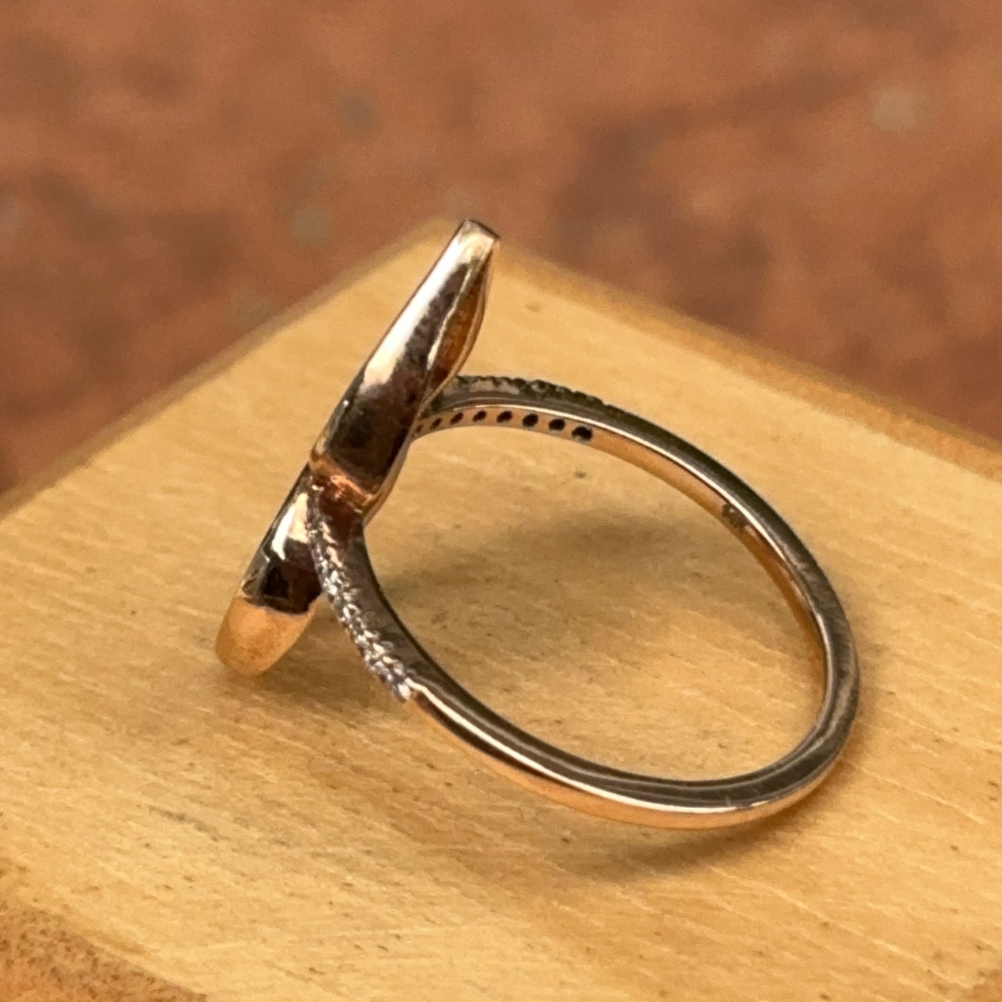 14KT Rose Gold Teardrop Geometric Gray Diamond Slice Ring