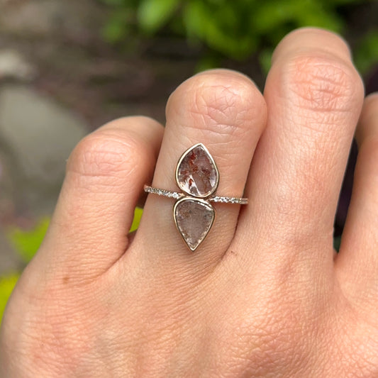 14KT Rose Gold Teardrop Geometric Gray Diamond Slice Ring