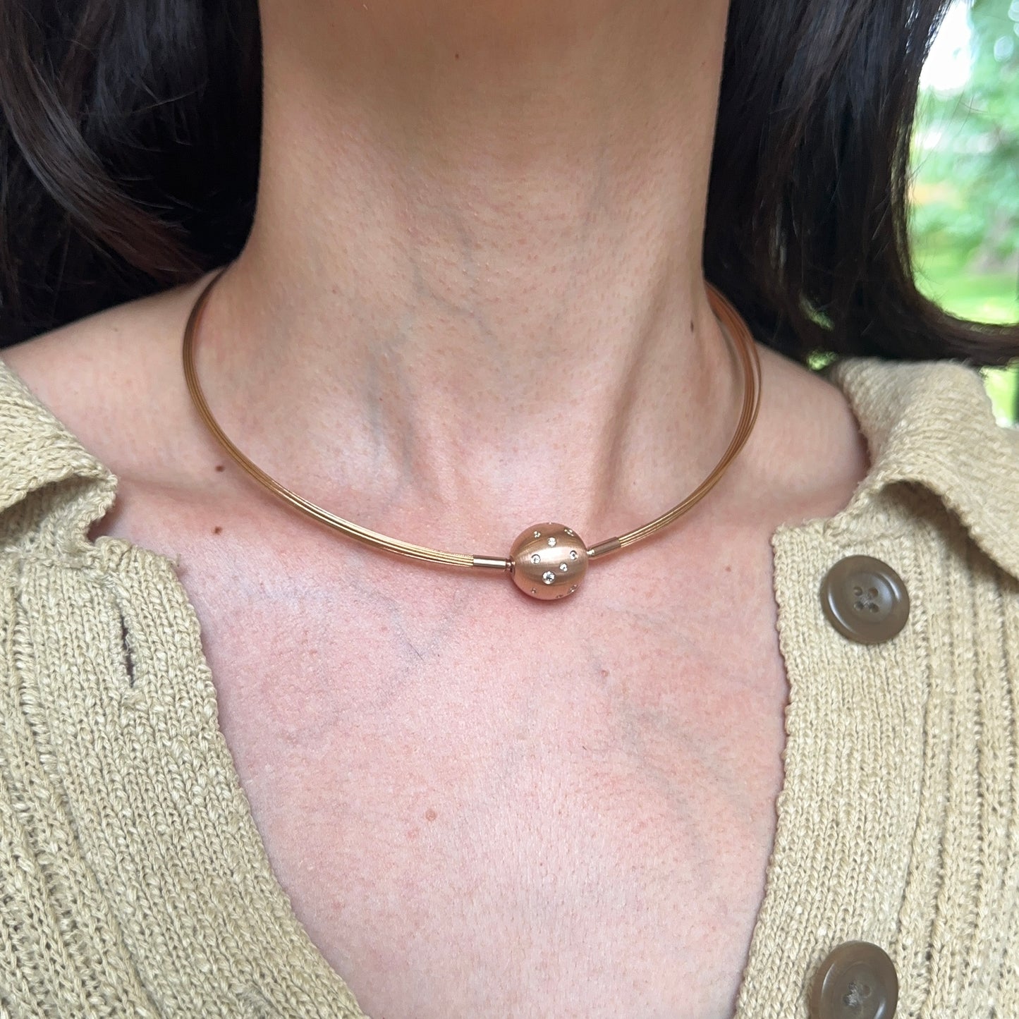 Matte Rose Gold Plated Stainless Steel 16mm Gypsy Set CZ Ball Swap Pendant