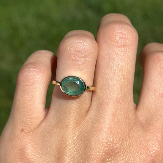 14KT Yellow Gold Oval 2.15 CT Emerald East-West Ring