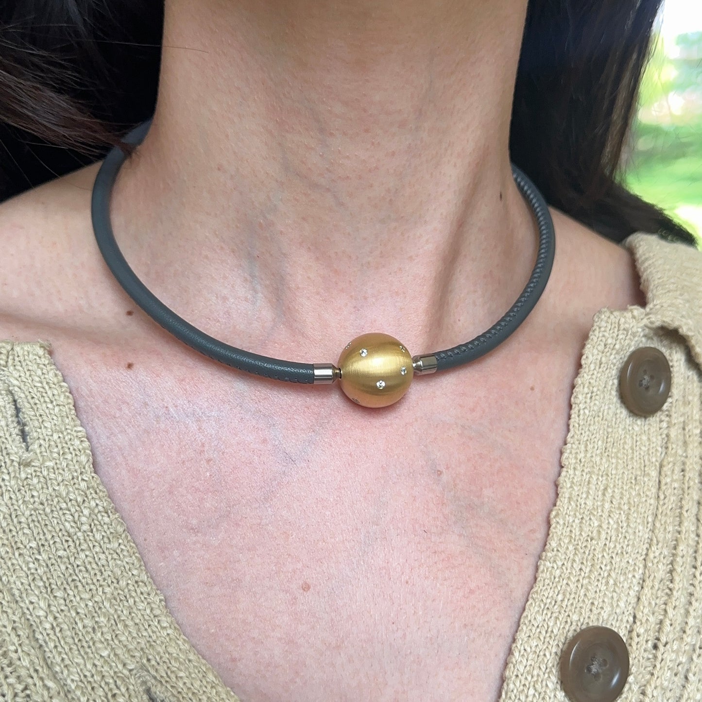 Grey Stitched Leather + Stainless Steel 5mm Swap Necklace