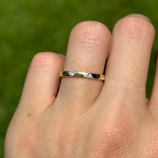 14KT Yellow + White Gold Round Diamond Eternity Stackable Band Ring