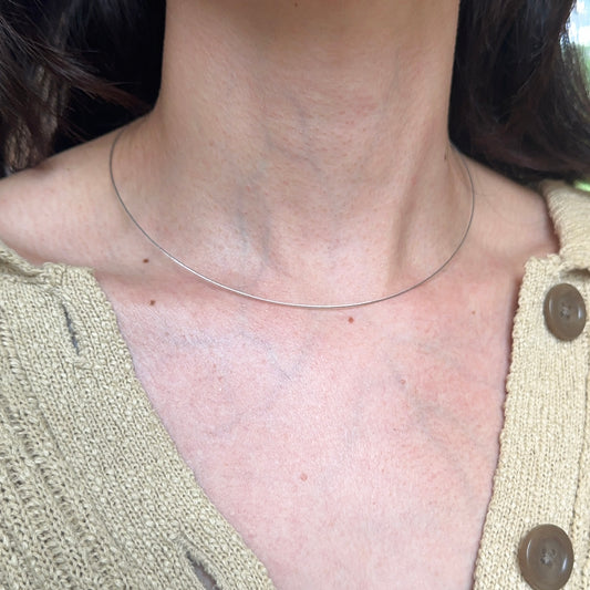 14KT White Gold .60mm Neck Wire Weave Chain Collar Necklace