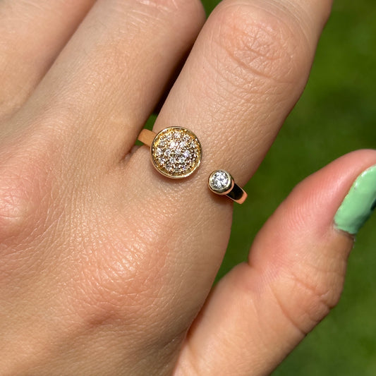 14KT Yellow Gold Round Pave + Bezel Set Diamond Negative Space Ring