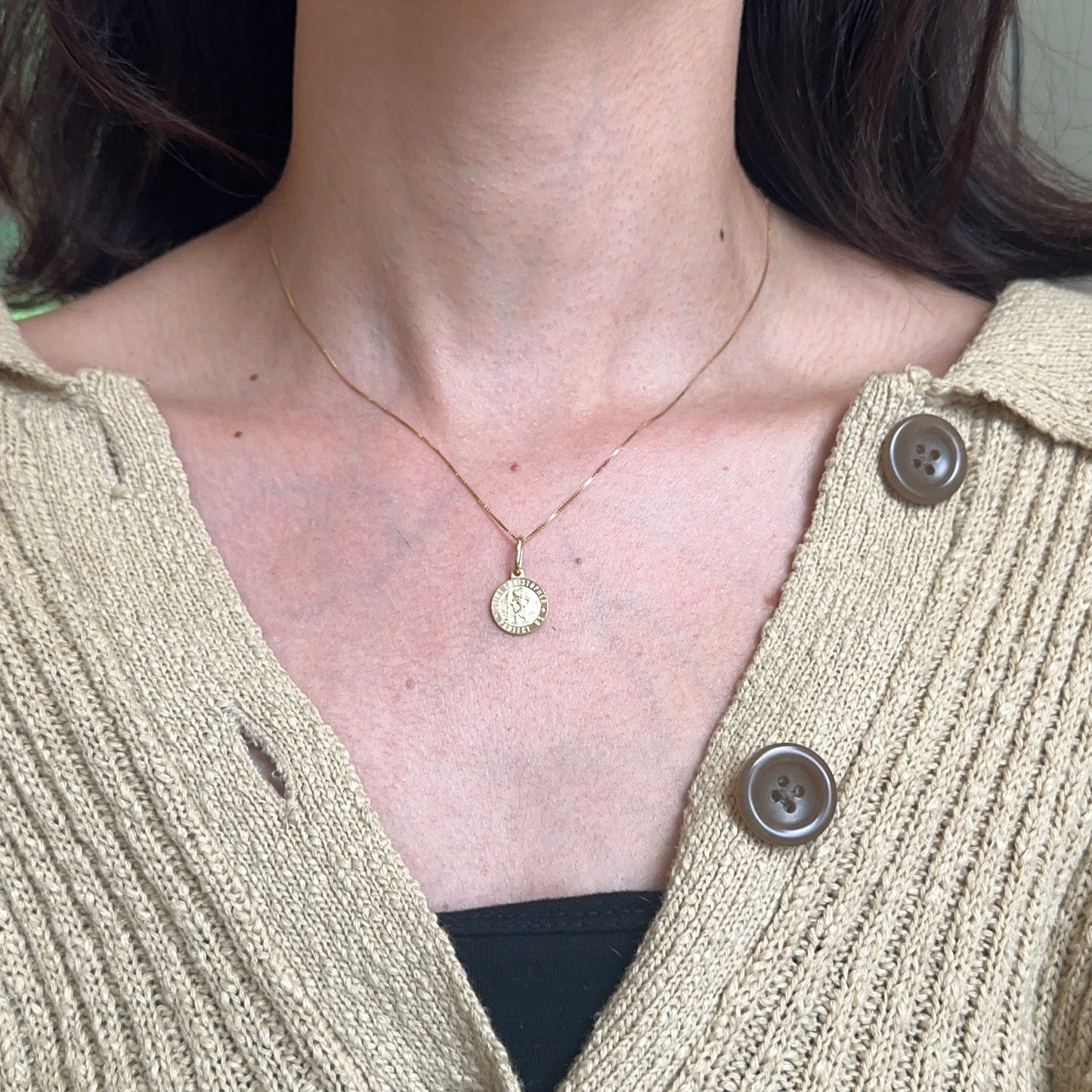 14KT Yellow Gold St Christopher Round Medal Pendant Charm 13mm