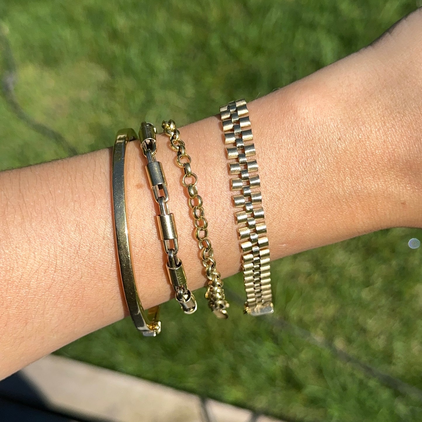 Estate 14KT Yellow Gold Flat Panther Watch Link Chain Bracelet