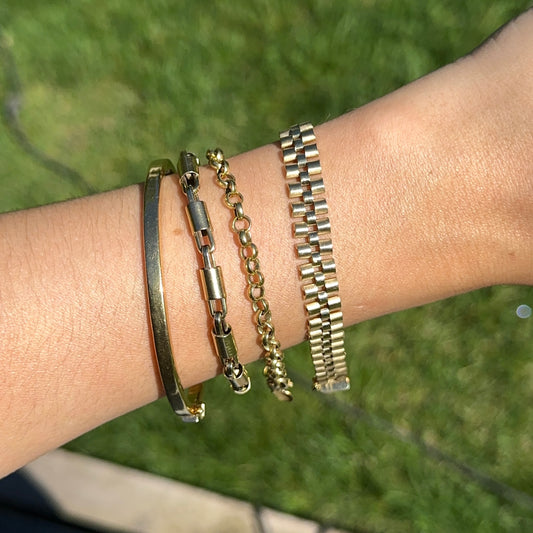 Estate 14KT Yellow Gold Flat Panther Watch Link Chain Bracelet