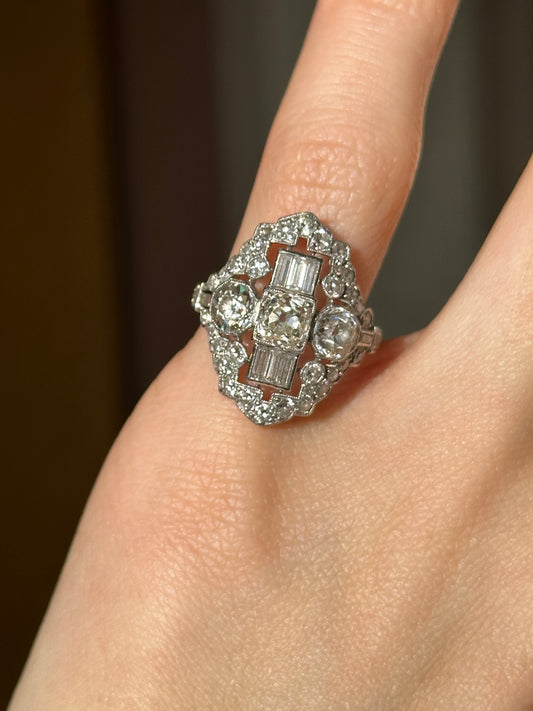 Platinum Art Deco Mary Tyler Moore Diamond Ring - LSJ