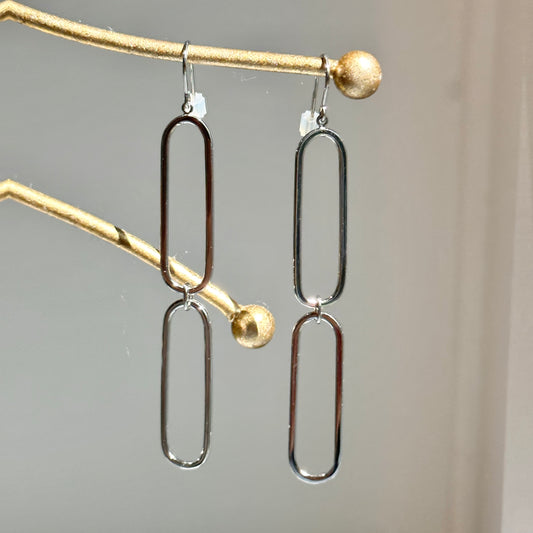 Sterling Silver 2 Paper Clip Link Large Dangle Earrings