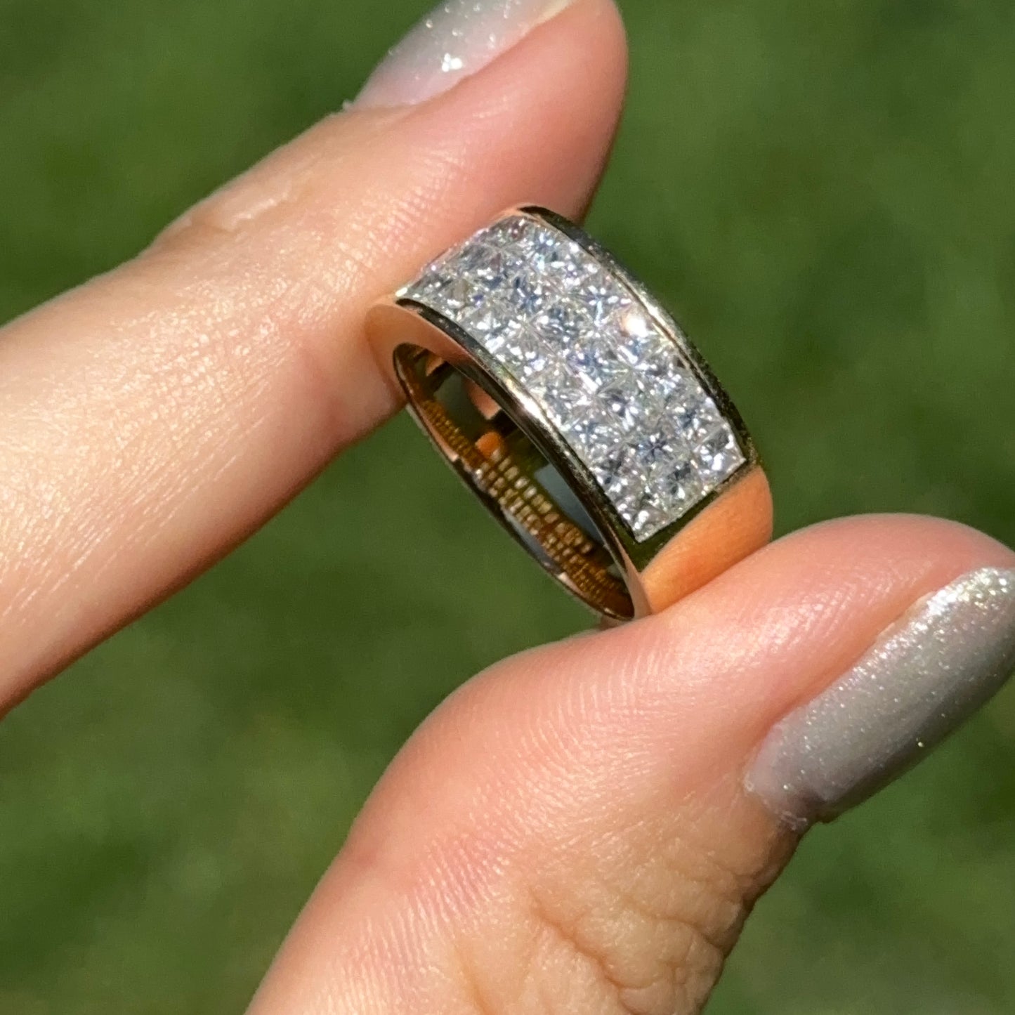 Estate 18KT Yellow Gold 3-Row 2.27 CT Princess-Cut Diamond Ring