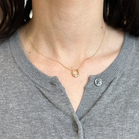 14KT Yellow Gold Shiny Diamond Horseshoe Slide Pendant Charm