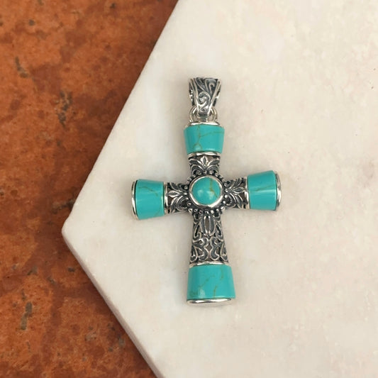 Sterling Silver Turquoise Antiqued Cross Pendant