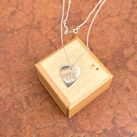 Sterling Silver Evil Eye Heart Pendant Necklace