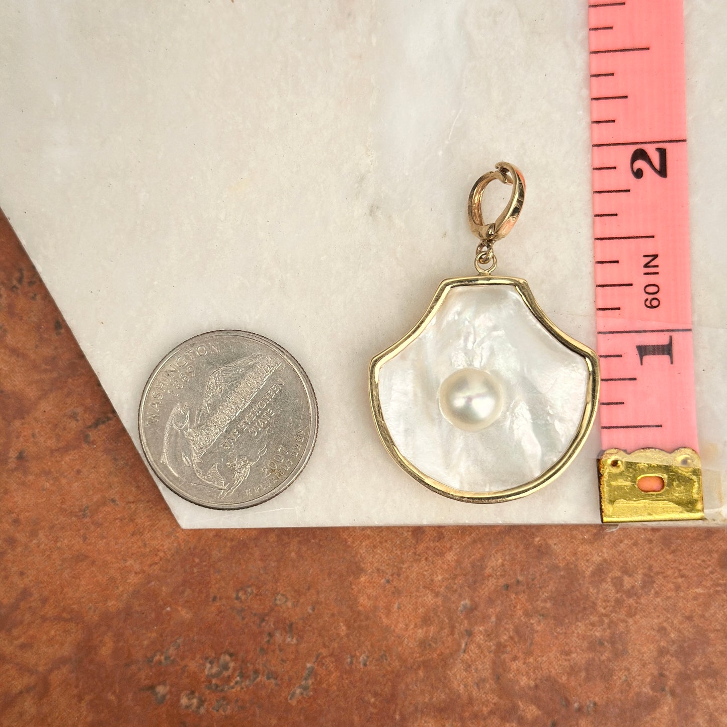 Estate 14KT Yellow Gold Mother of Pearl Shell Pendant Enhancer - LSJ