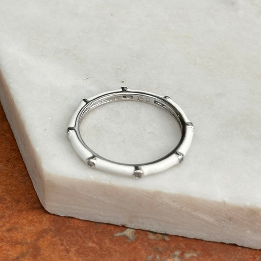 Sterling Silver White Sapphire + White Enamel Ring