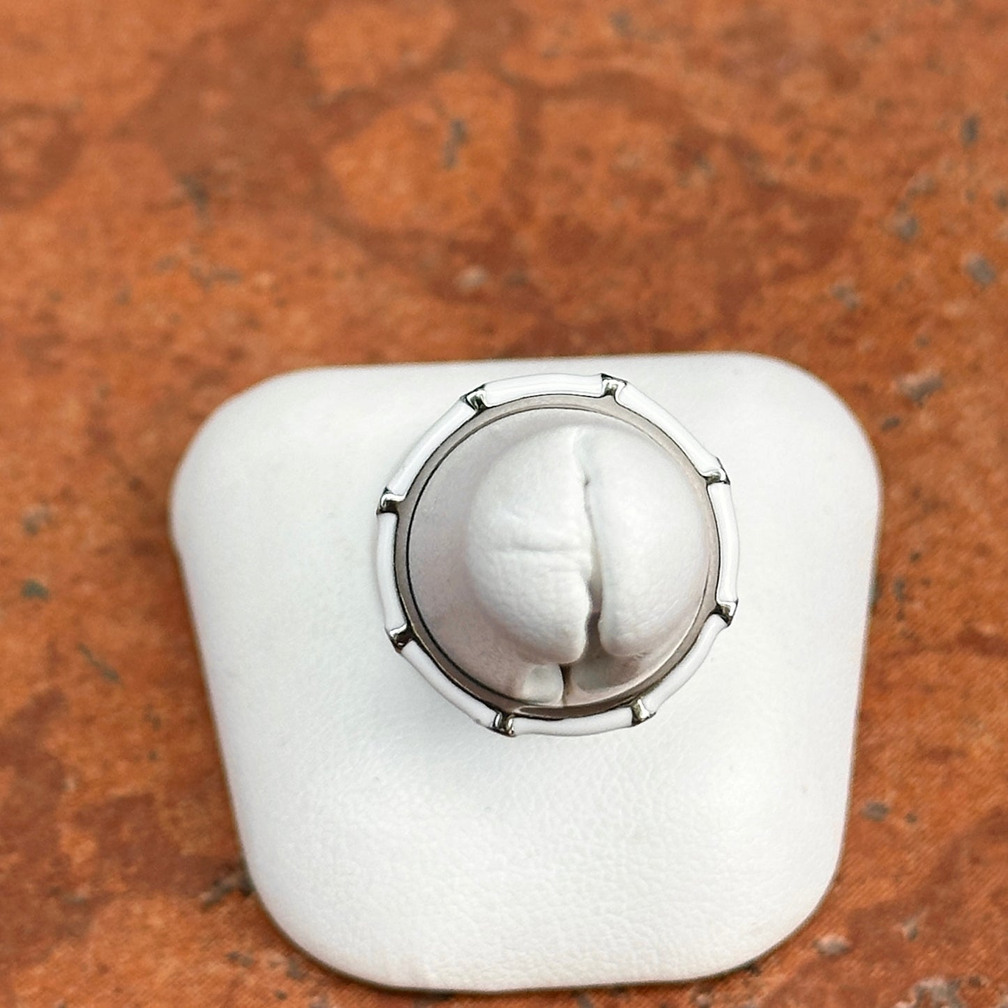 Sterling Silver White Sapphire + White Enamel Ring