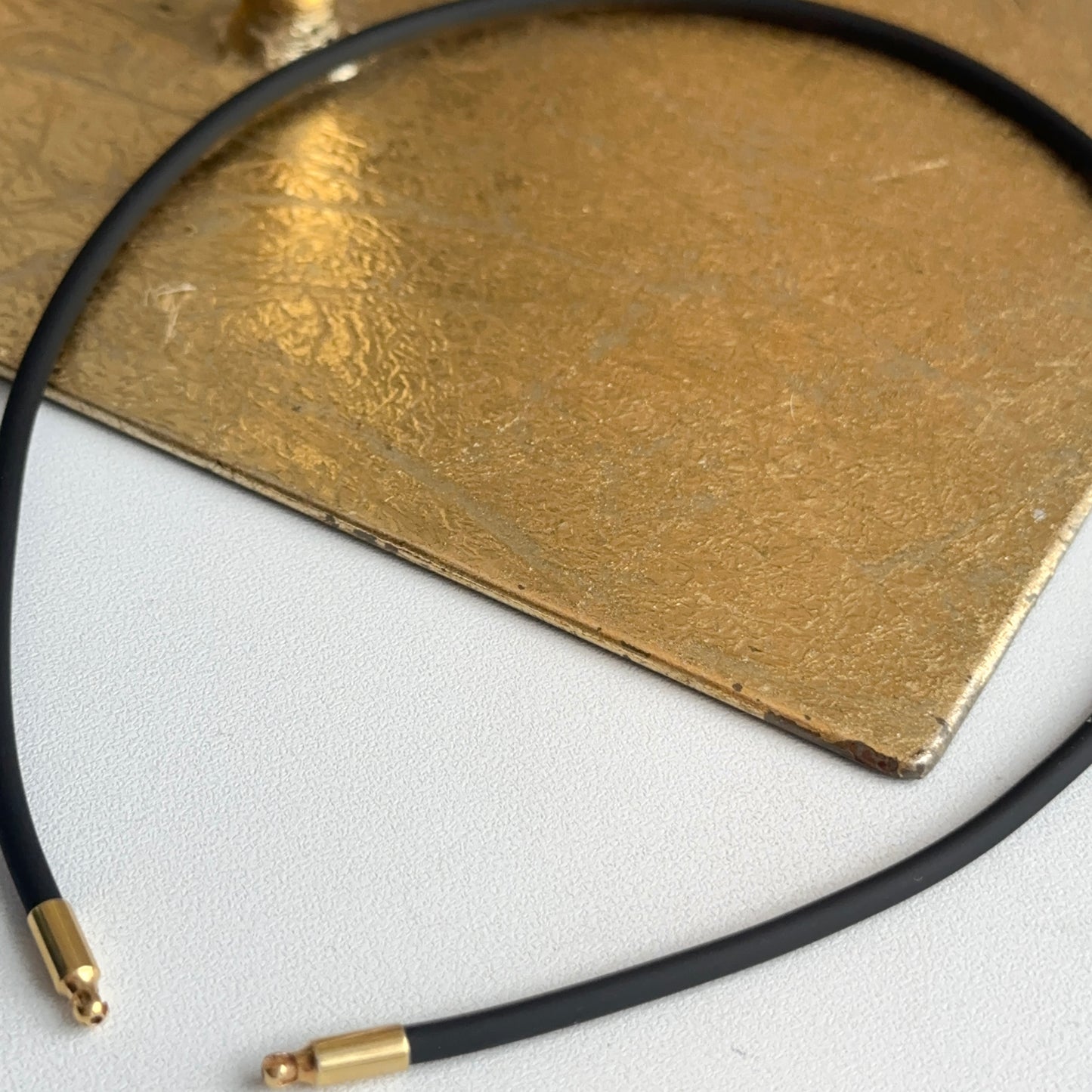 Gold Plated Steel + 3mm Black Nitrile Rubber Swap Necklace No Clasp 15”