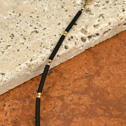 Estate 18KT Yellow Gold + Black Rubber Segmented Necklace