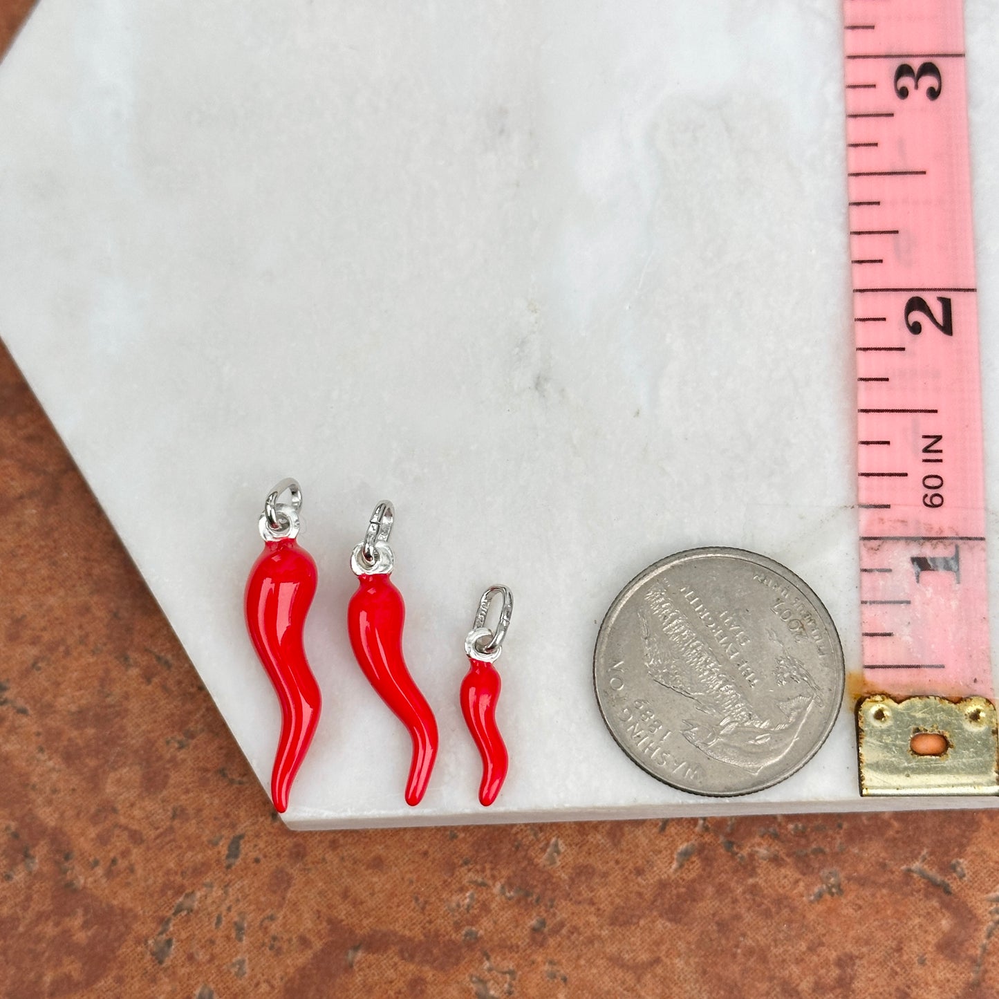 Sterling Silver Red Enamel Italian Horn Pendant Charm
