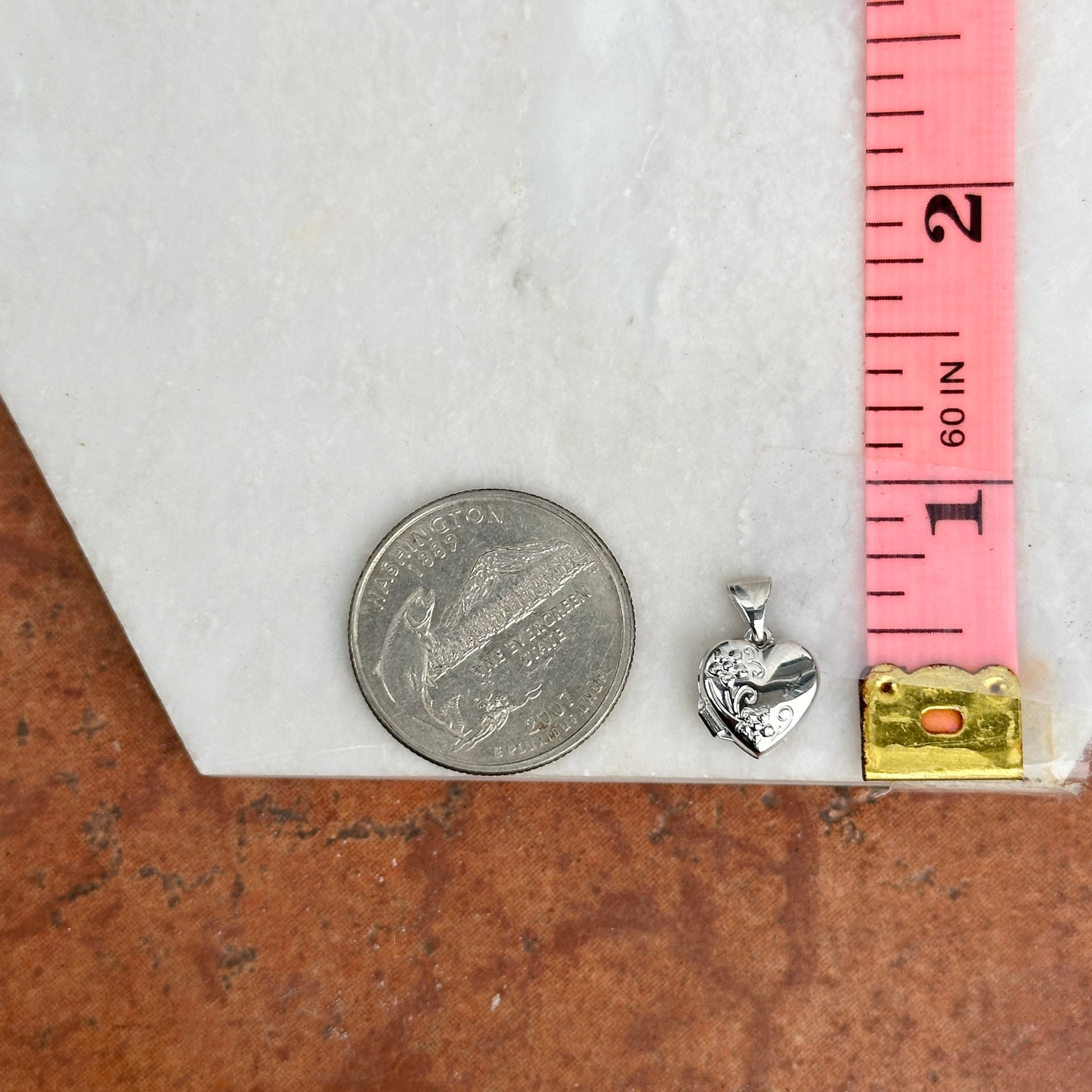 10KT White Gold Floral Heart Locket Pendant Charm