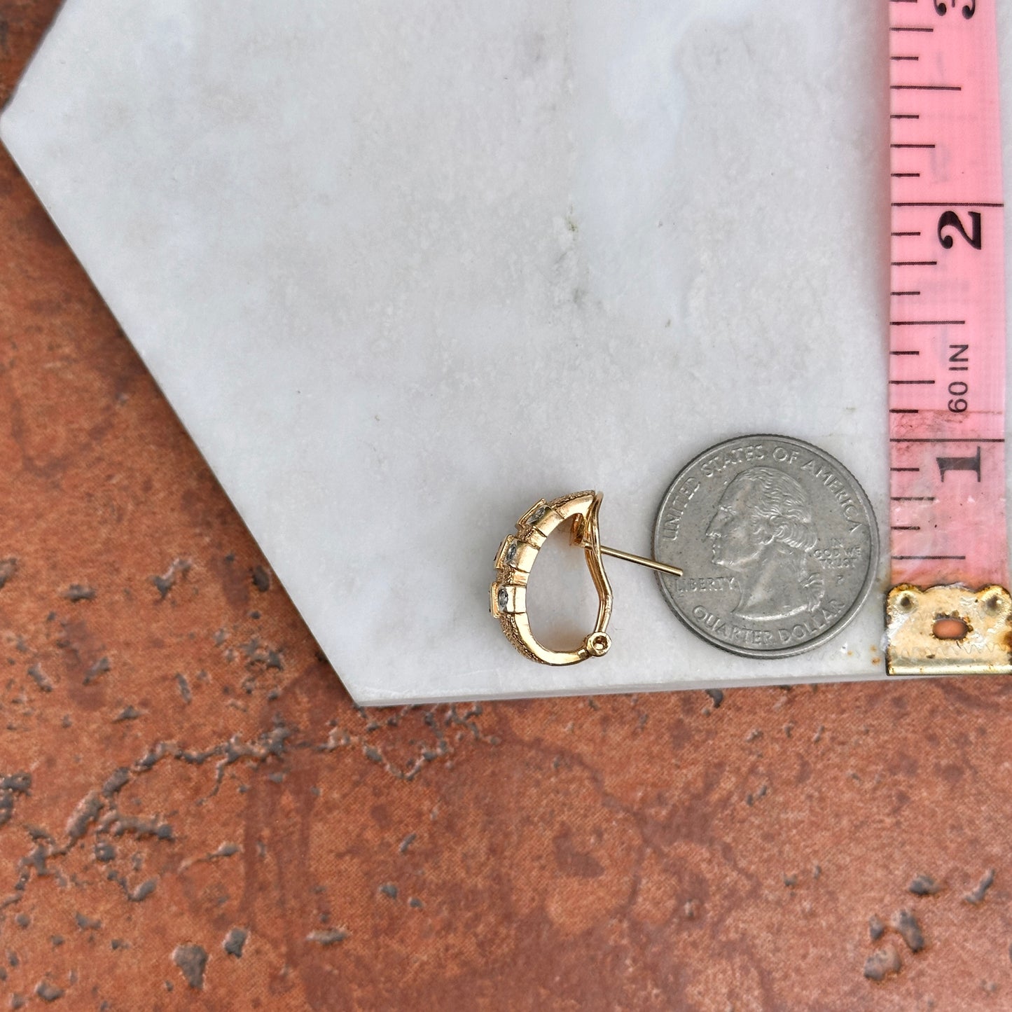 Estate 14KT Yellow Gold Diamond + Emerald, Sapphire, Ruby Half-Hoop Earrings