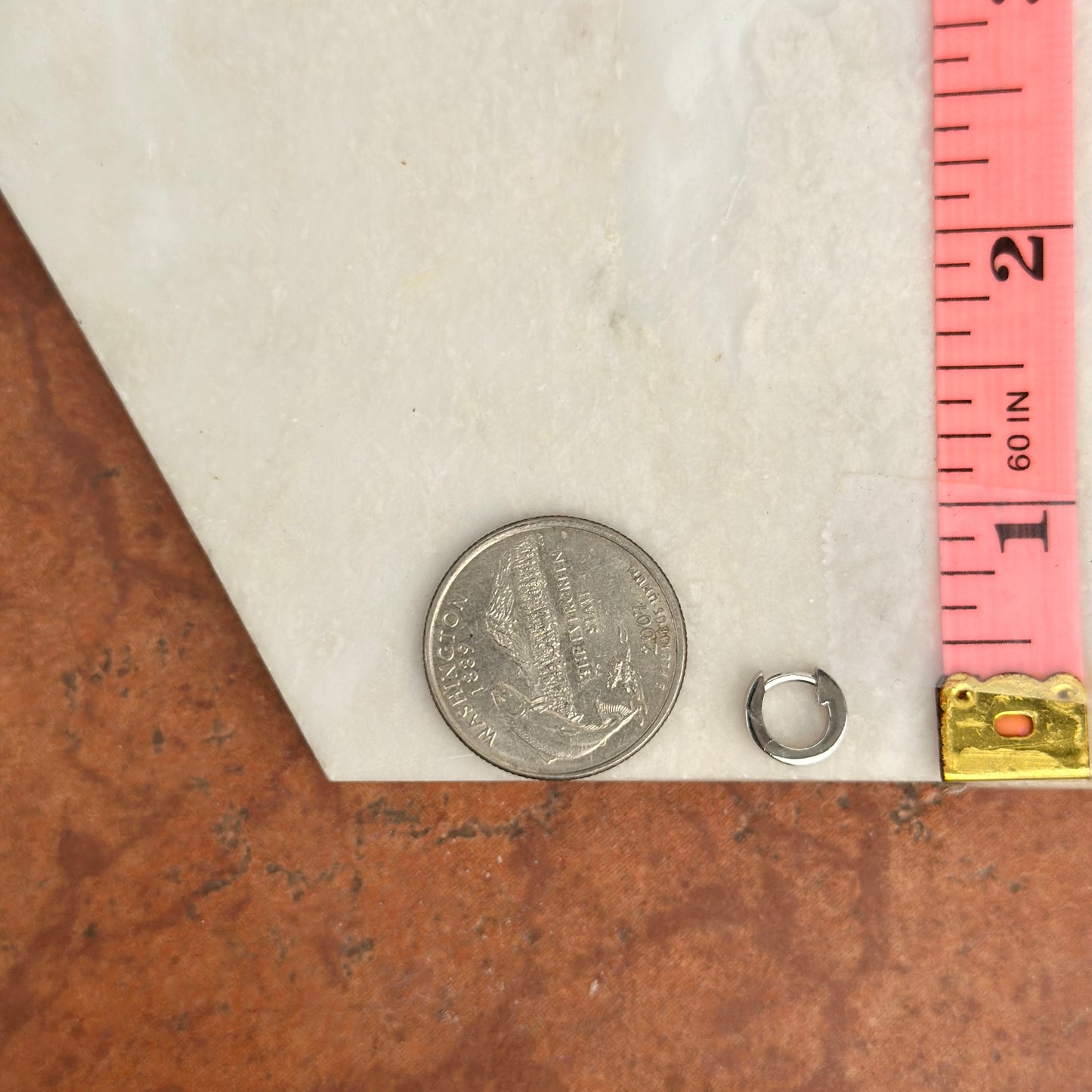 14KT White Gold Solid Hinged Huggie Hoop Earrings 9.5mm