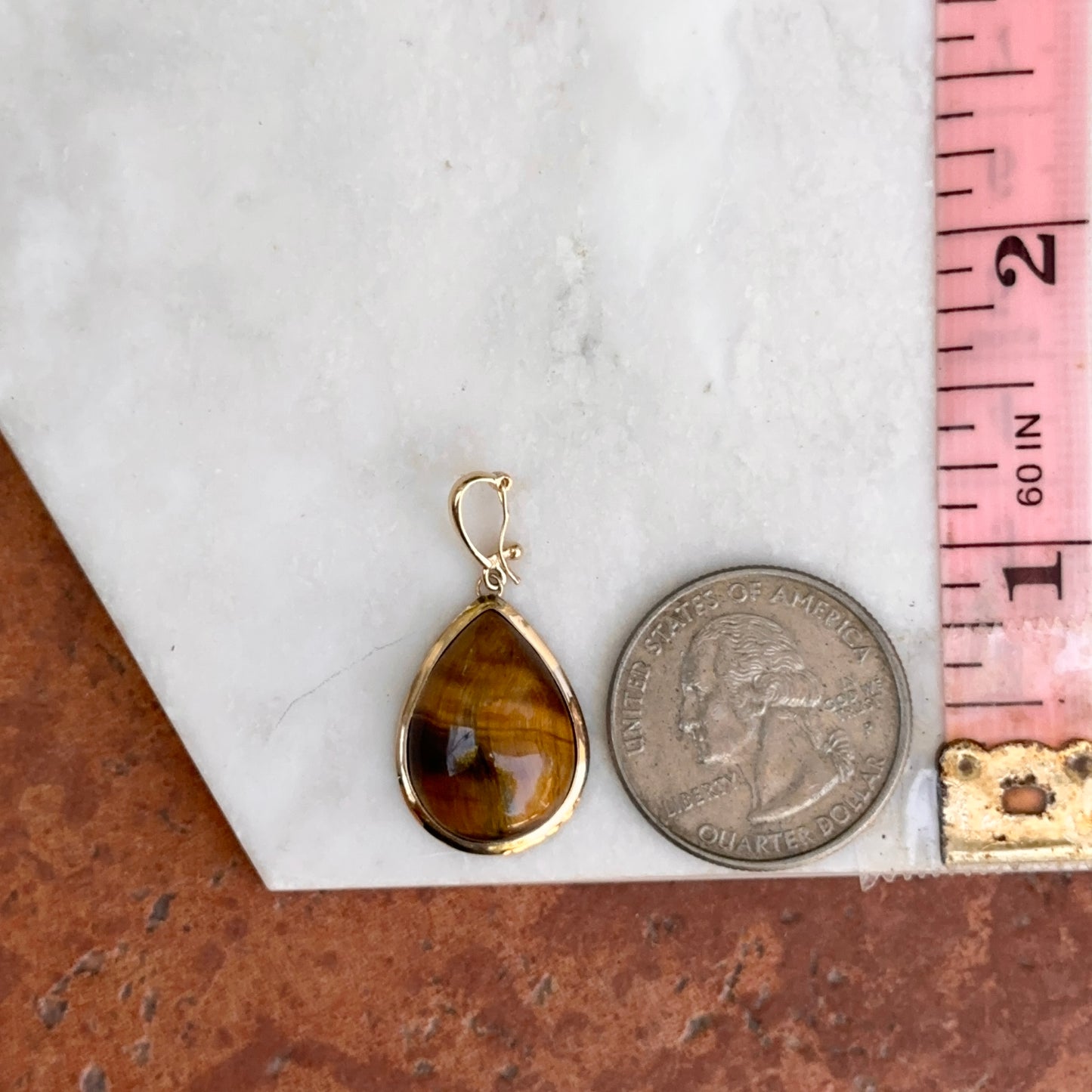Estate 14KT Yellow Gold Teardrop Tiger's Eye Pendant Enhancer