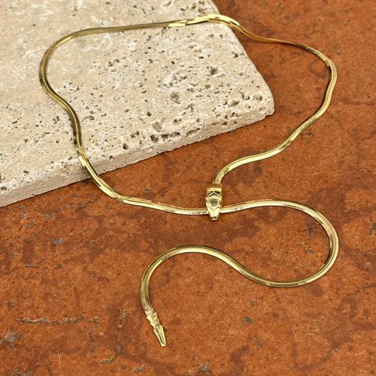 14KT Yellow Gold Serpent Head Clasp Lariat Chain Necklace