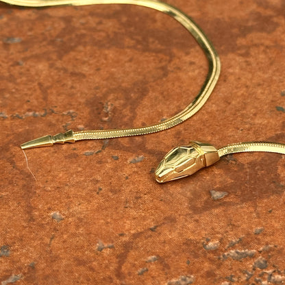 14KT Yellow Gold Serpent Head Clasp Lariat Chain Necklace