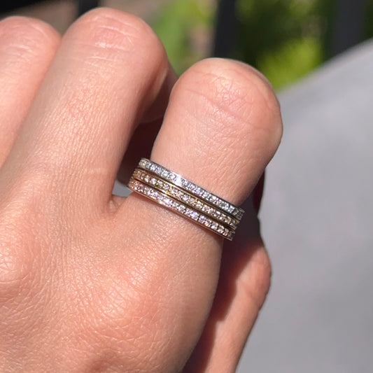 Estate 18KT Yellow Gold Micro Pave Diamond Square Band Ring