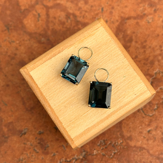 14KT Yellow Gold Emerald-Cut London Blue Topaz Earring Charms