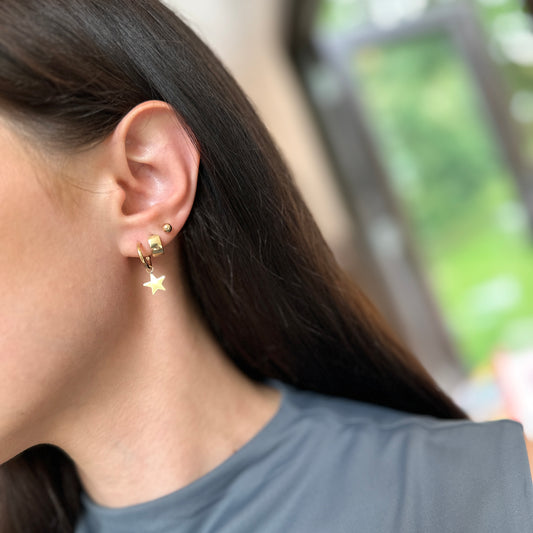 14KT Yellow Gold Star Charm Hoop Earrings