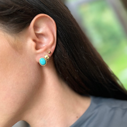 14KT Yellow Gold Oval Turquoise Milgrain Bezel Stud Earrings