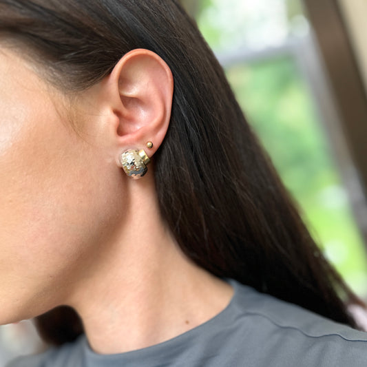 14KT White Gold Hammered Omega Back Earrings