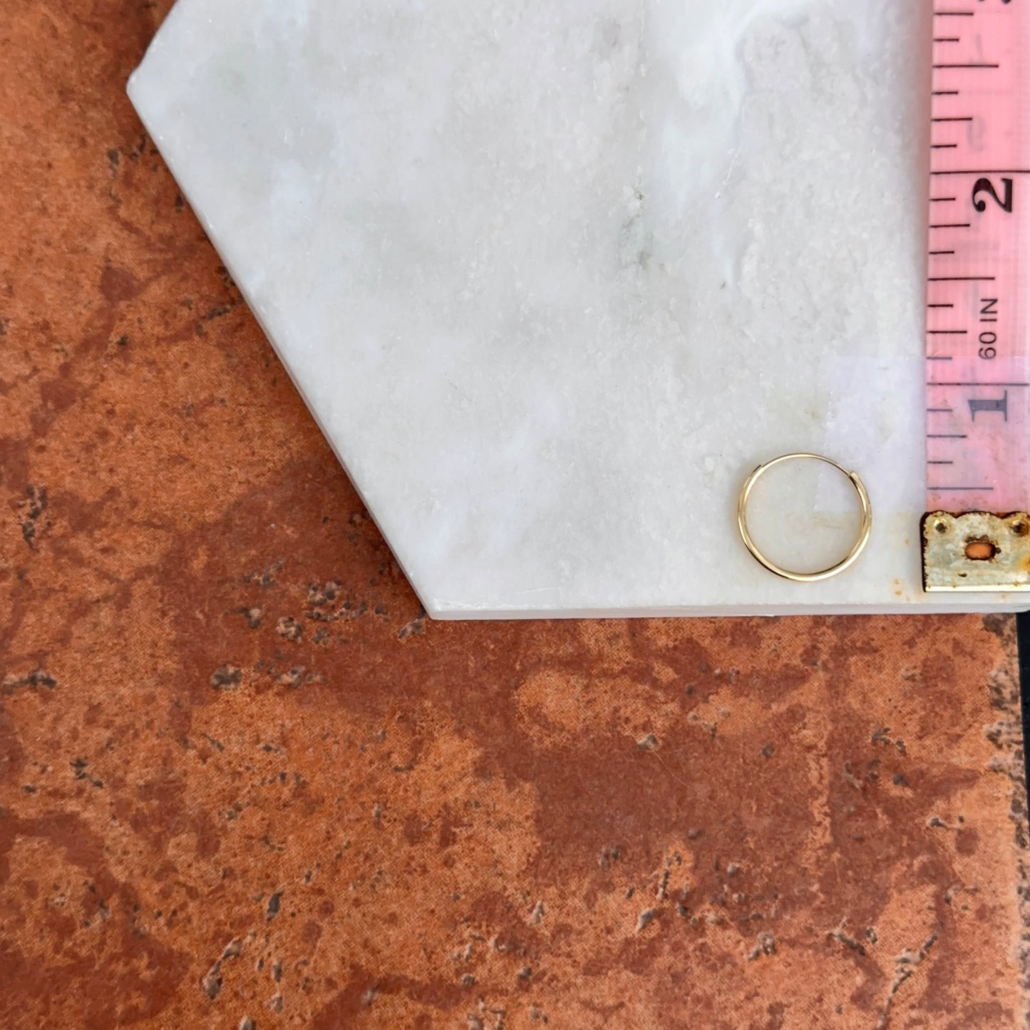 14KT Yellow Gold Shiny Thin Tube Round Endless Hoop Earrings 15MM