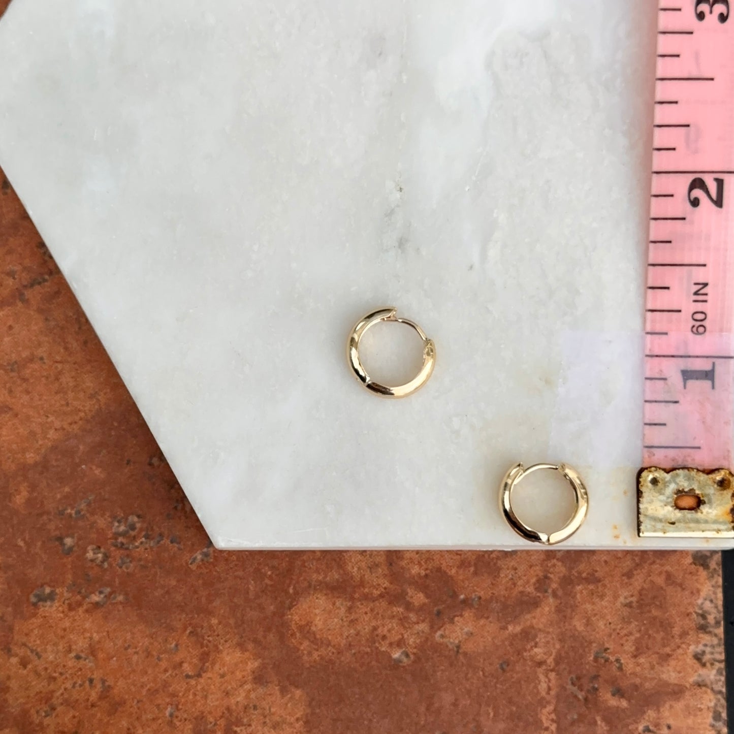 14KT Yellow Gold Polished 3mm Hinged Huggie Hoop Earrings 12mm