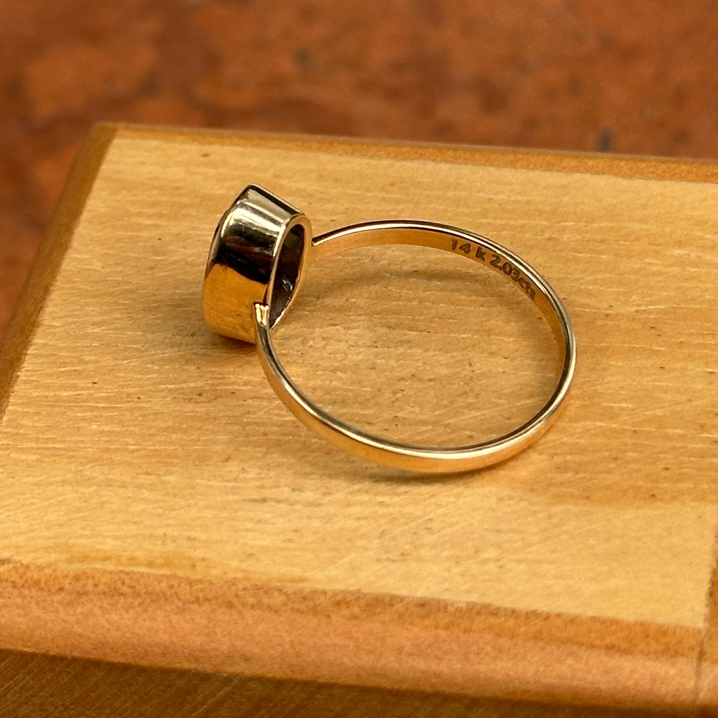 14KT Yellow Gold Elongated Oval Kyanite Bezel Set Solitaire Ring