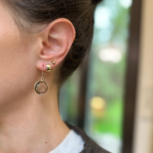 Estate 14KT Yellow Gold Checkerboard Smokey Quartz Dangle Earrings