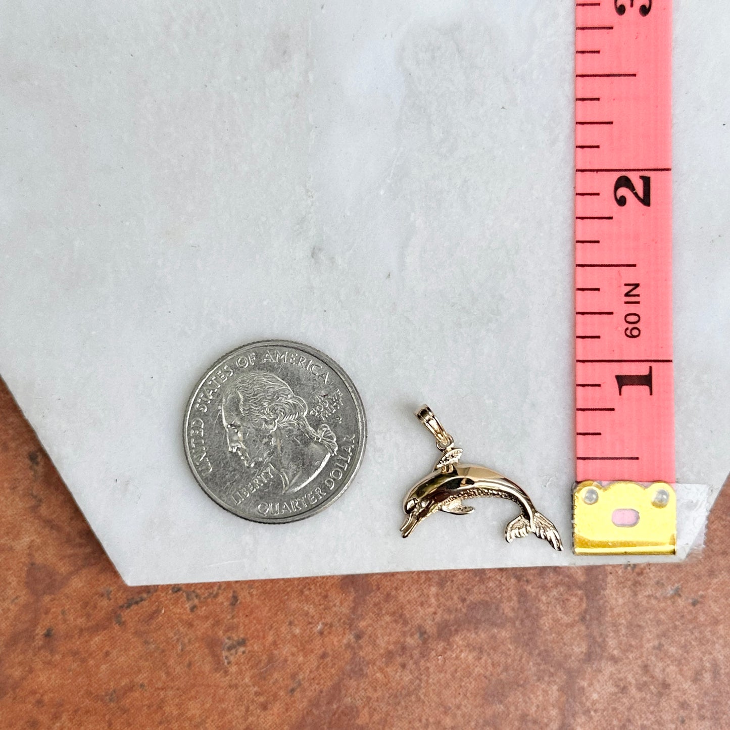 14KT Yellow Gold Curved Dolphin Pendant Charm
