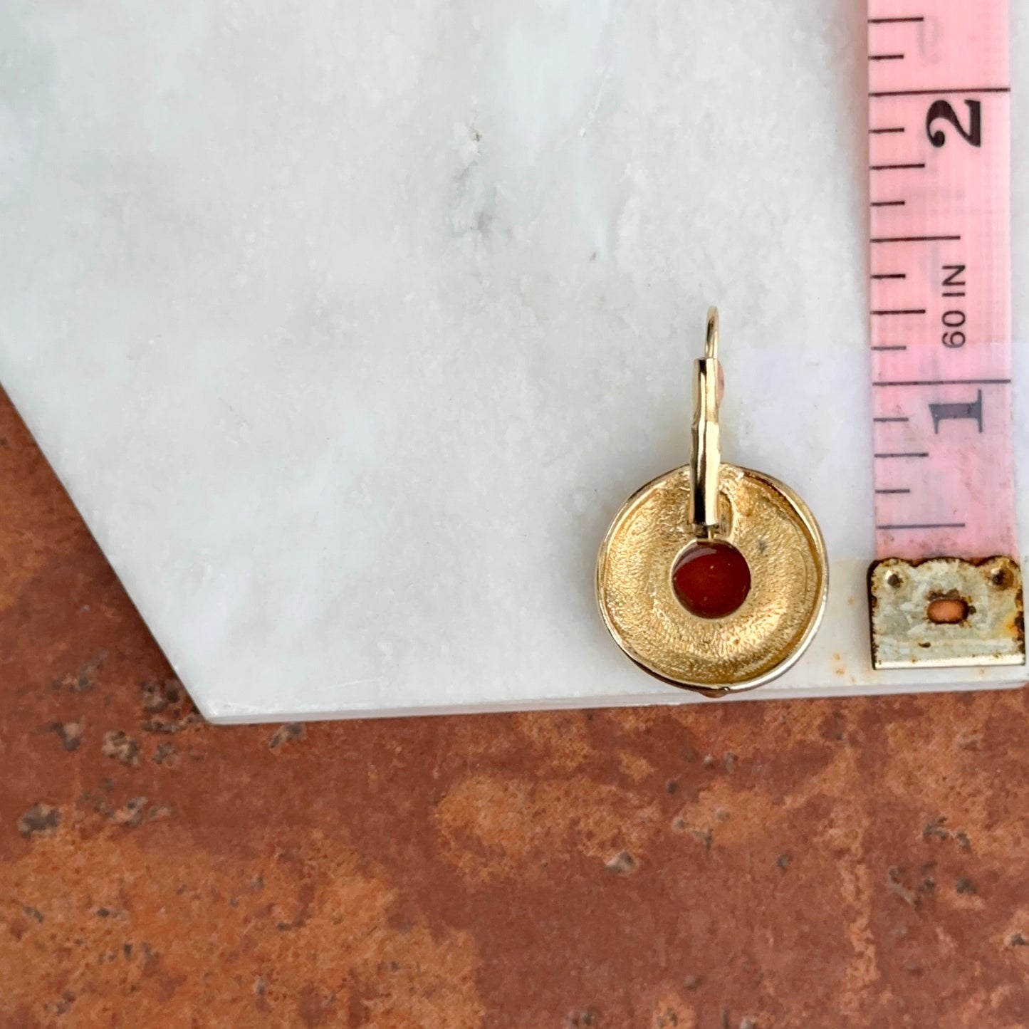 Estate Replica Gold-Tone Roman Carnelian + Onyx Coin Lever Back Earrings