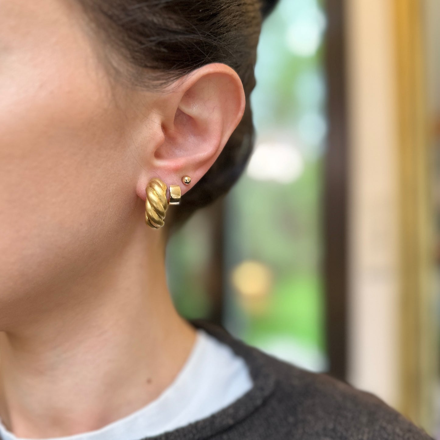 Estate 18KT Yellow Gold Matte Twist Hoop Earrings Clip-On