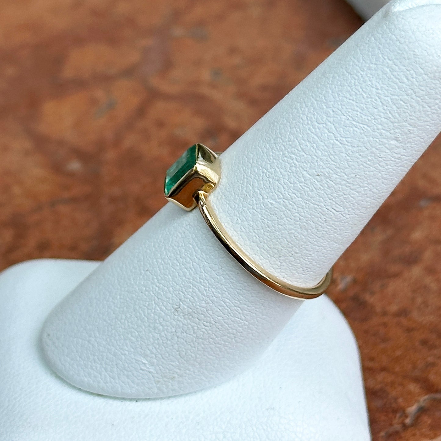 Estate 14KT Yellow Gold Emerald-Cut Emerald Bezel Ring