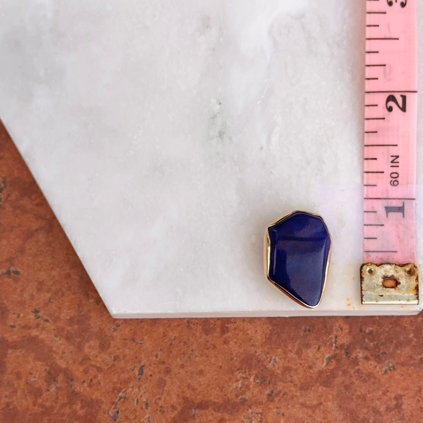Estate 14KT Yellow Gold Blue Lapis Geometric Bezel Pendant/Brooch Pin Slide