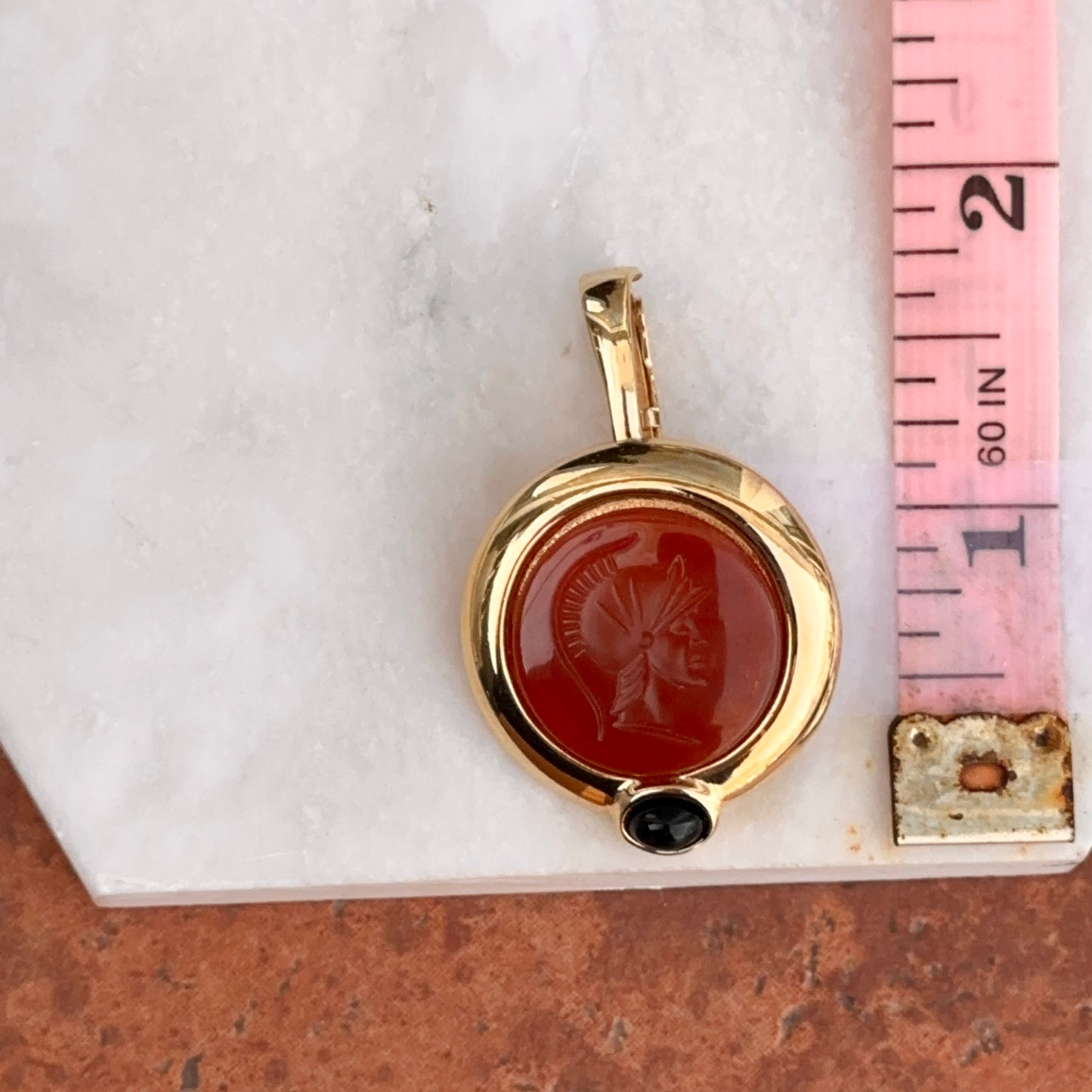 Vintage Gold Tone Replica Roman Intalio Carnelian Onyx Coin Pendant