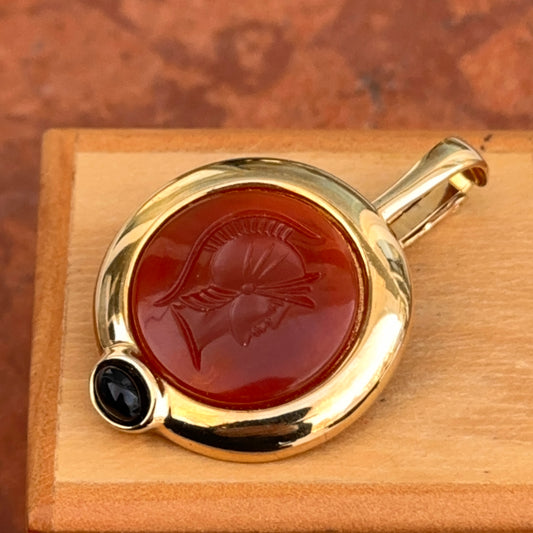 Vintage Gold Tone Replica Roman Intalio Carnelian Onyx Coin Pendant