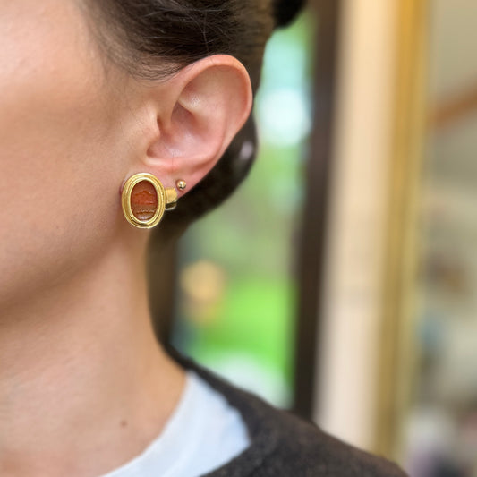 Estate 14KT Yellow Gold Venetian Glass Intaglio Clip-On Earrings